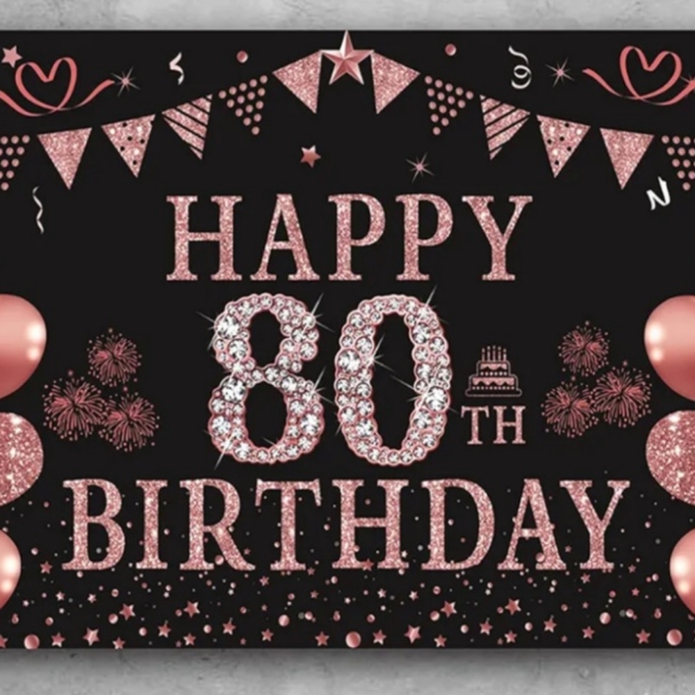 80th Birthday Banner - Black and Rose Gold